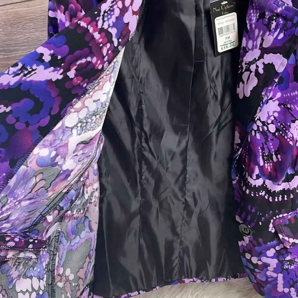 Nue Options Petites Cardigan Jacket Blazer, NWT, Size PM, Purple Floral - Picture 6 of 7